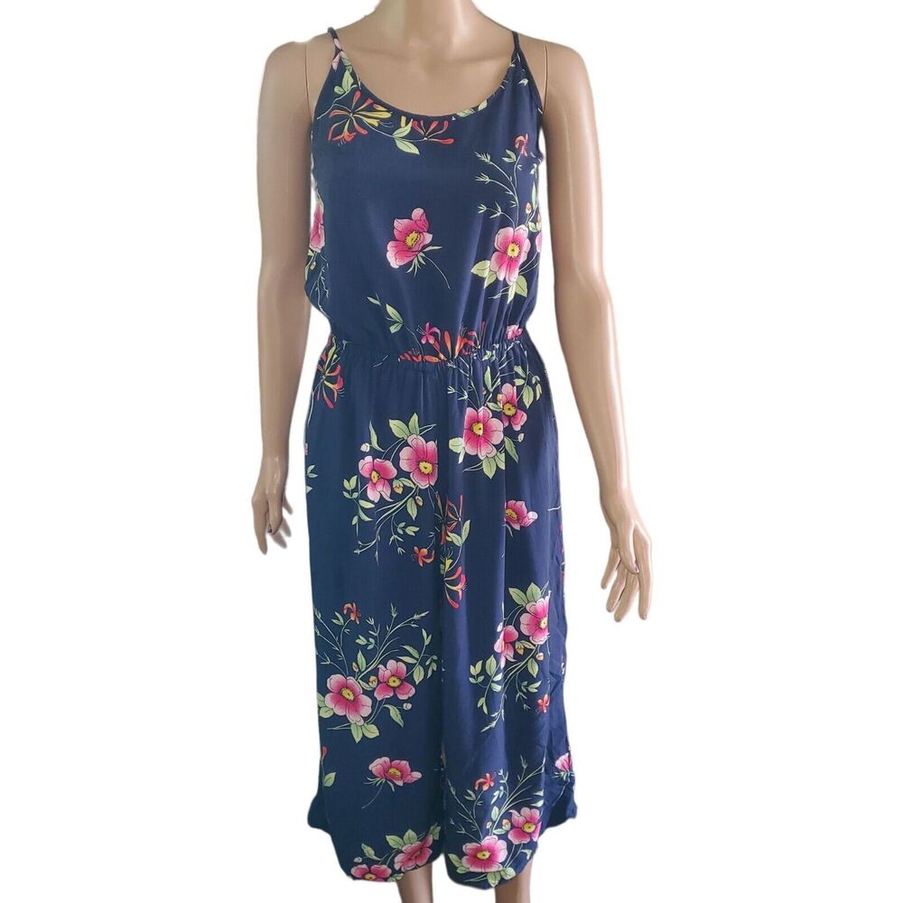 Gap Blue Floral Wide Leg Crop Jumpsuit Tropical Resort Tiny Flaw Size XS